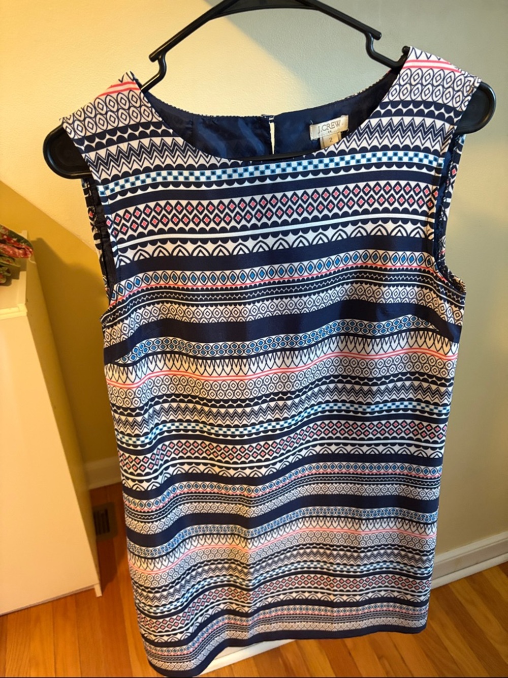 J. Crew Navy, White & Coral Geometric Sleeveless Shift Dress